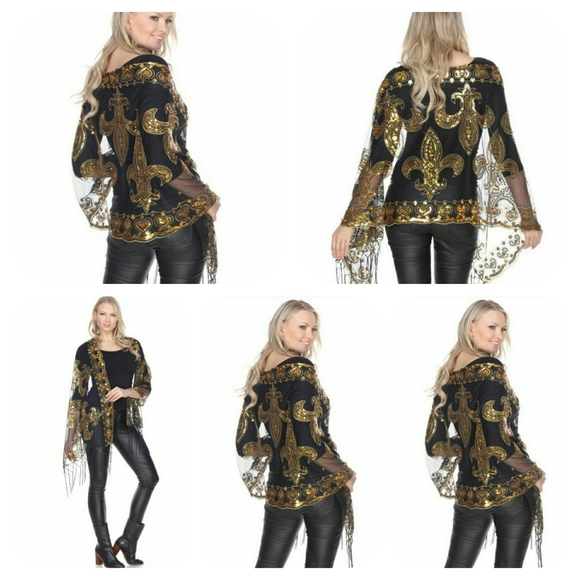 Sparkling Sequin Fleur De Leis Shawl-ONE S… - Picture 3 of 4